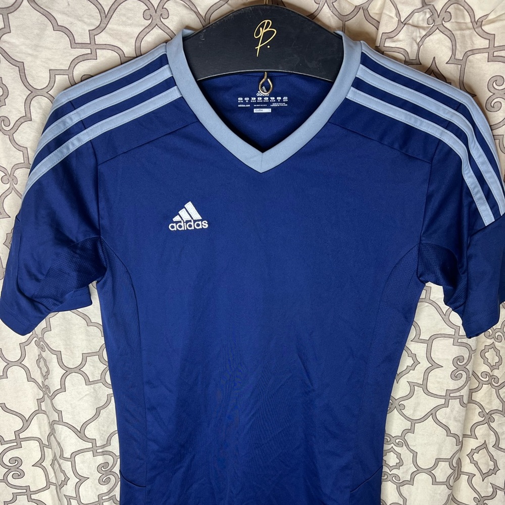Adidas Men’s Navy Blue V-Neck Performance Soccer Shirt